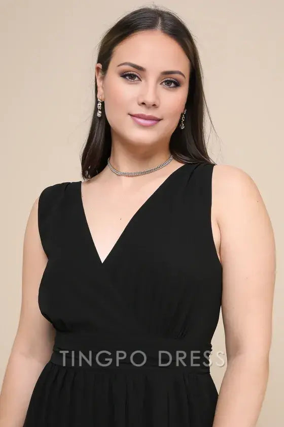 TingPo Wholesale Signature Elegance Thoughts of Hue Black Surplice Maxi Dress formal wear dresses