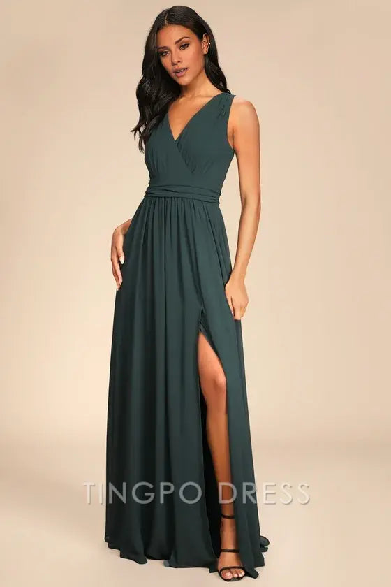 TingPo Wholesale Signature Elegance Thoughts of Hue Emerald Green Surplice Maxi Dress formal wear dresses ﻿