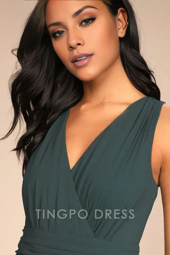 TingPo Wholesale Signature Elegance Thoughts of Hue Emerald Green Surplice Maxi Dress formal wear dresses ﻿