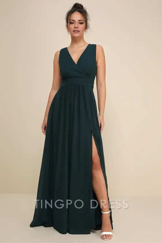 TingPo Wholesale Signature Elegance Thoughts of Hue Emerald Green Surplice Maxi Dress formal wear dresses ﻿