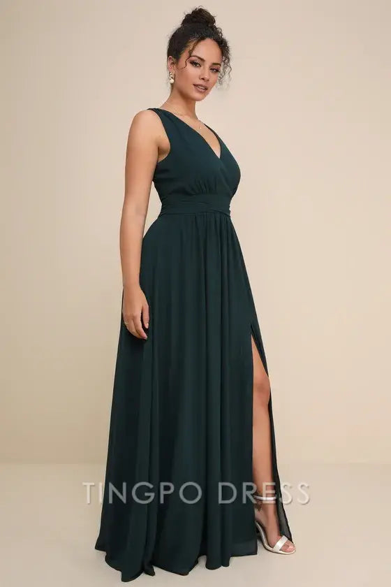 TingPo Wholesale Signature Elegance Thoughts of Hue Emerald Green Surplice Maxi Dress formal wear dresses ﻿