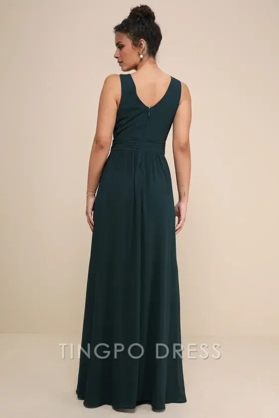 TingPo Wholesale Signature Elegance Thoughts of Hue Emerald Green Surplice Maxi Dress formal wear dresses ﻿