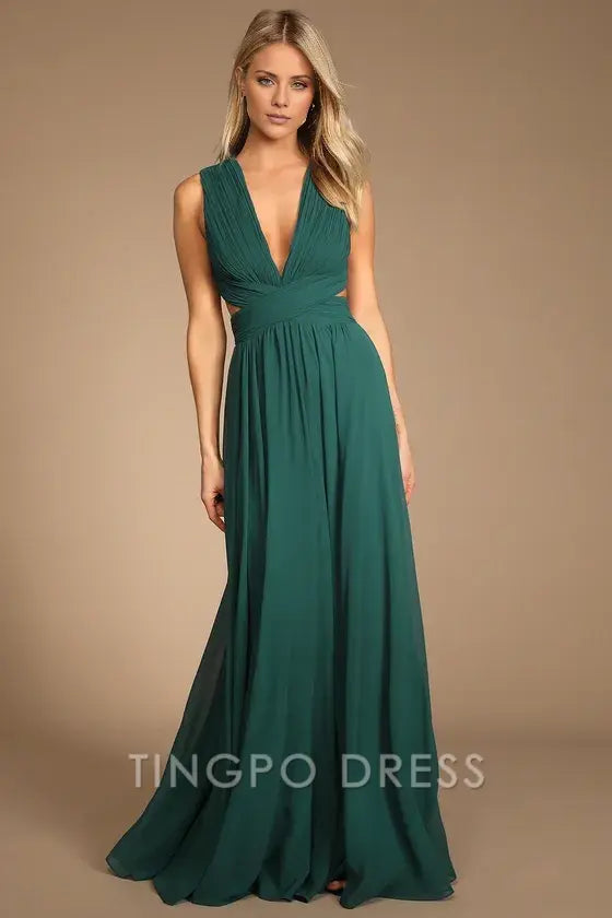 TingPo Wholesale Signature Elegance Vivid Imagination Emerald Green Cutout Maxi Dress formal wear dresses