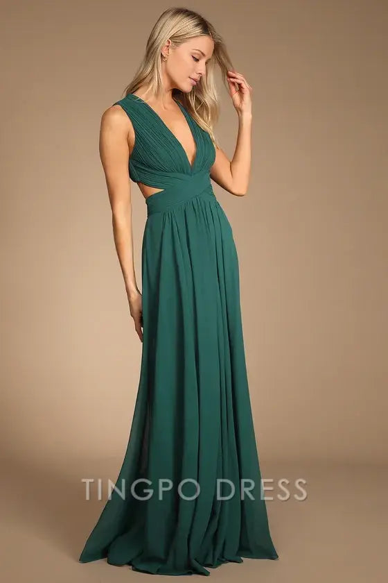 TingPo Wholesale Signature Elegance Vivid Imagination Emerald Green Cutout Maxi Dress formal wear dresses