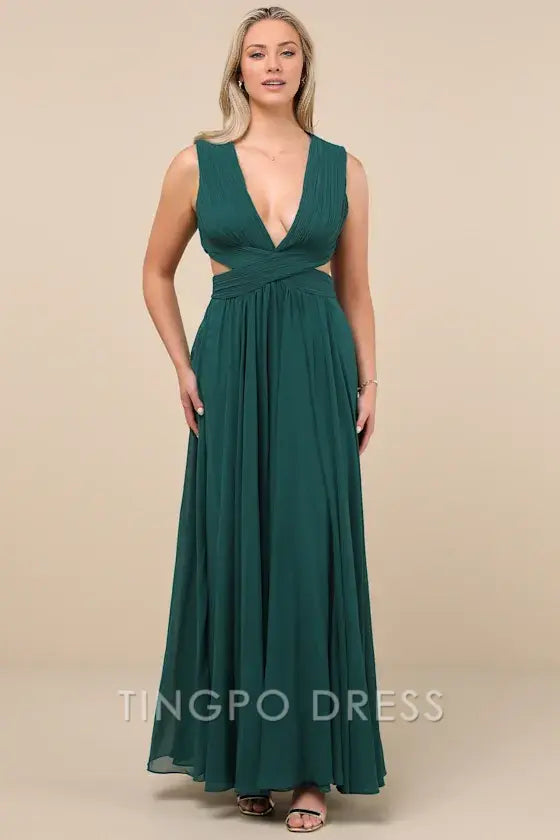 TingPo Wholesale Signature Elegance Vivid Imagination Emerald Green Cutout Maxi Dress formal wear dresses