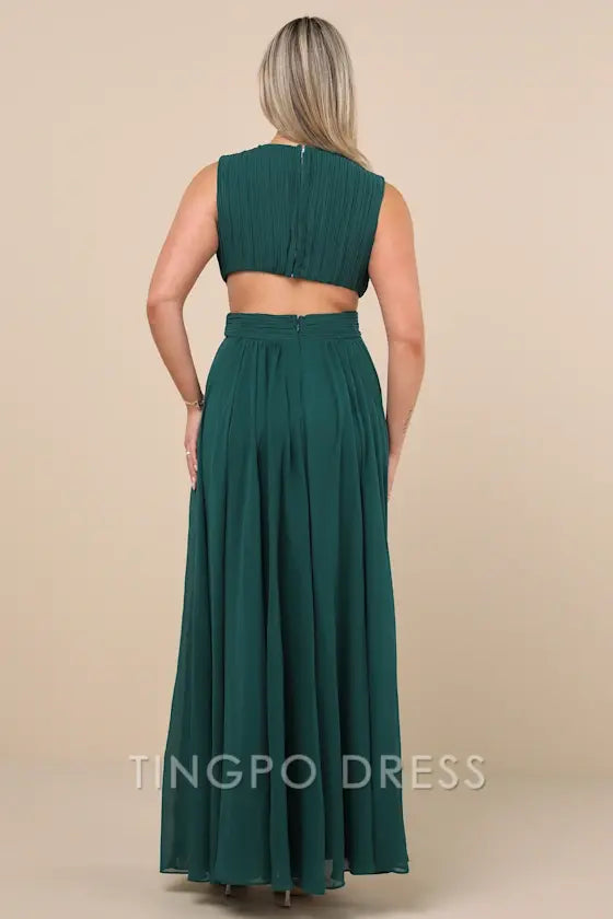 TingPo Wholesale Signature Elegance Vivid Imagination Emerald Green Cutout Maxi Dress formal wear dresses