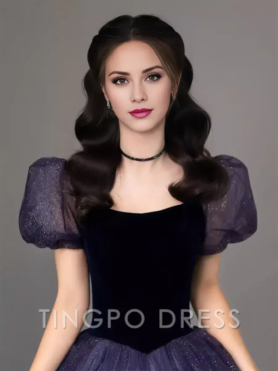 TingPo Wholesale Simple A Line Grape Tulle Prom Dresses Evening Dress