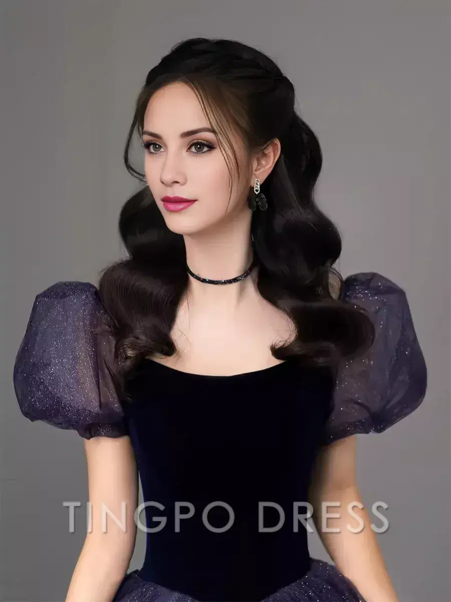 TingPo Wholesale Simple A Line Grape Tulle Prom Dresses Evening Dress