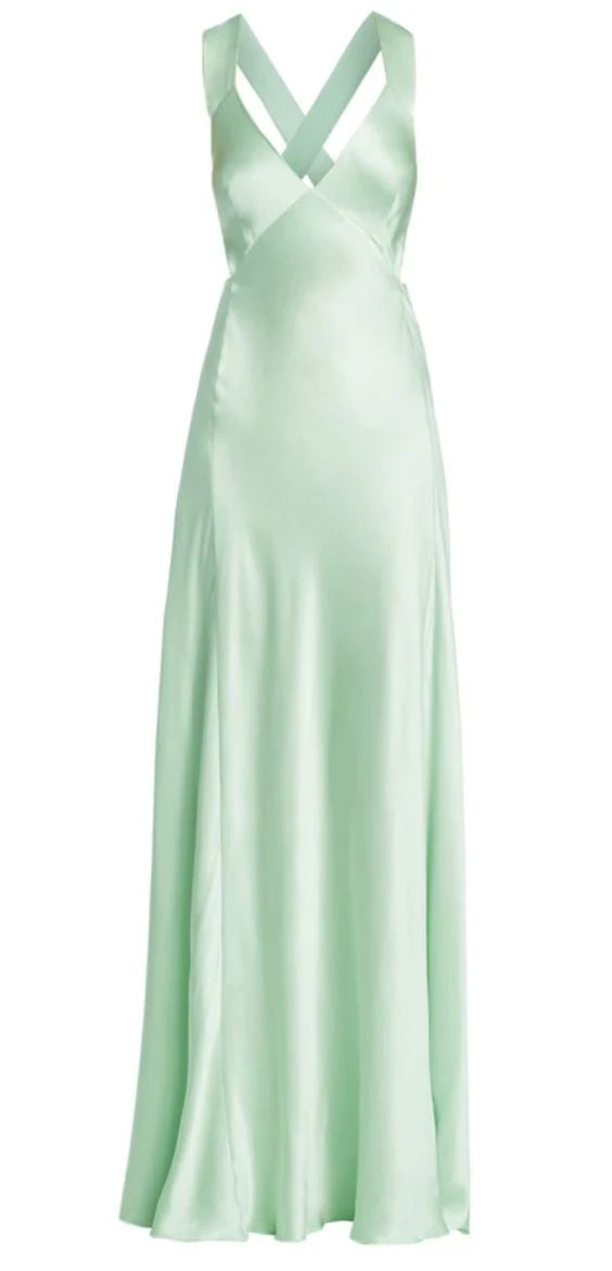 TingPo Wholesale Simple A Line Straps Mint Green Long Prom Dresses