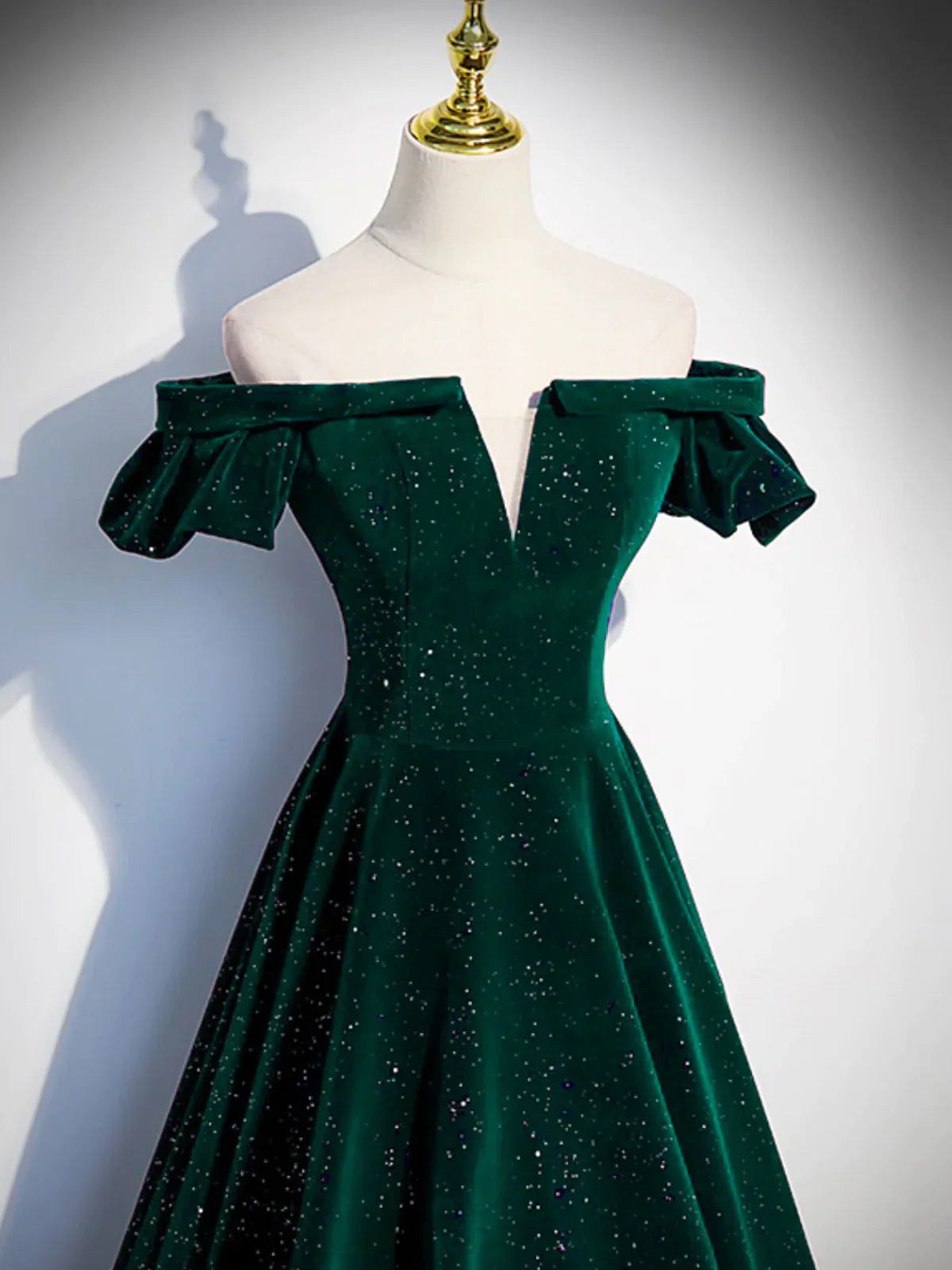 TingPo Wholesale Simple A line Off the Shoulder Shiny Green Long Prom Dresses