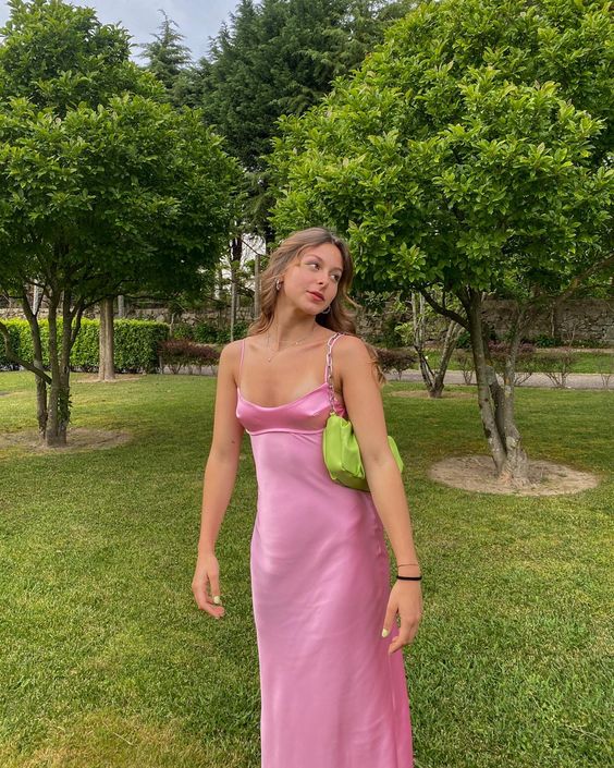 TingPo Wholesale Simple A line Straps Sleeveless Party Dress Silk Satin Pink Prom Dress