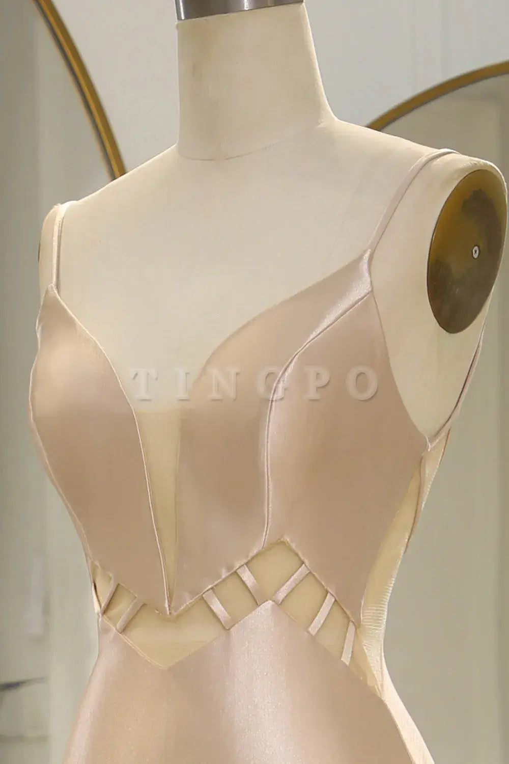 Wholesale Simple Champagne Spaghetti Straps Long Mermaid Satin Prom Dress prom dress in store