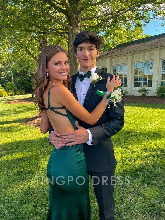 TingPo Wholesale Simple Mermaid Dark Green Backless Long Prom Dresses Formal Dress