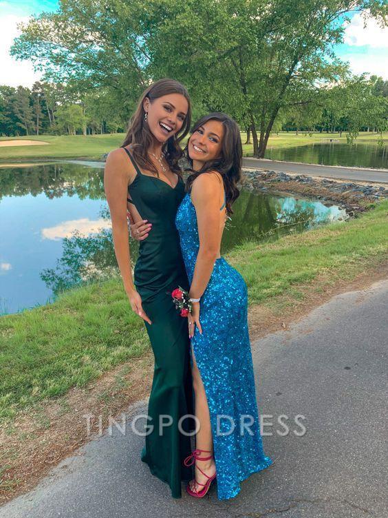 TingPo Wholesale Simple Mermaid Dark Green Backless Long Prom Dresses Formal Dress