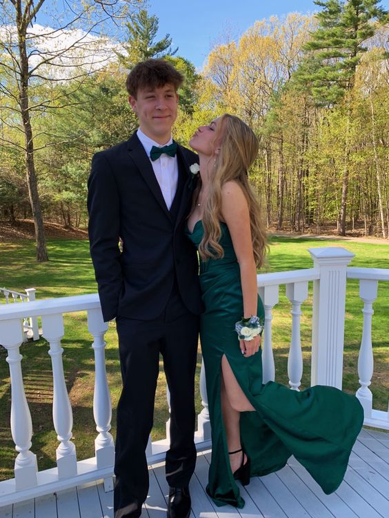 TingPo Wholesale Simple Mermaid Dark Green Slit Long Prom Dresses Formal Dress