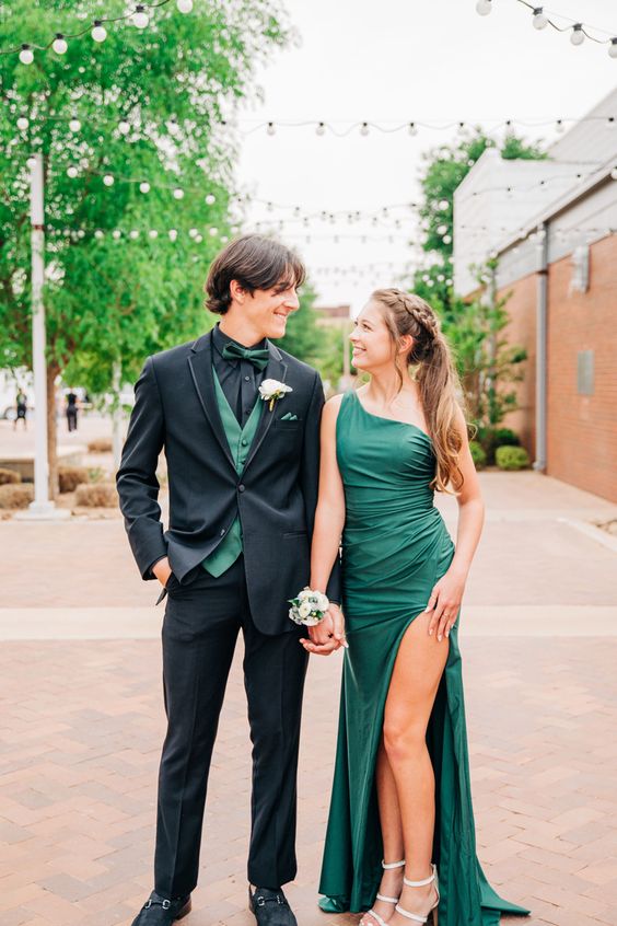 TingPo Wholesale Simple Mermaid Dark Green Slit Long Prom Dresses Formal Dress