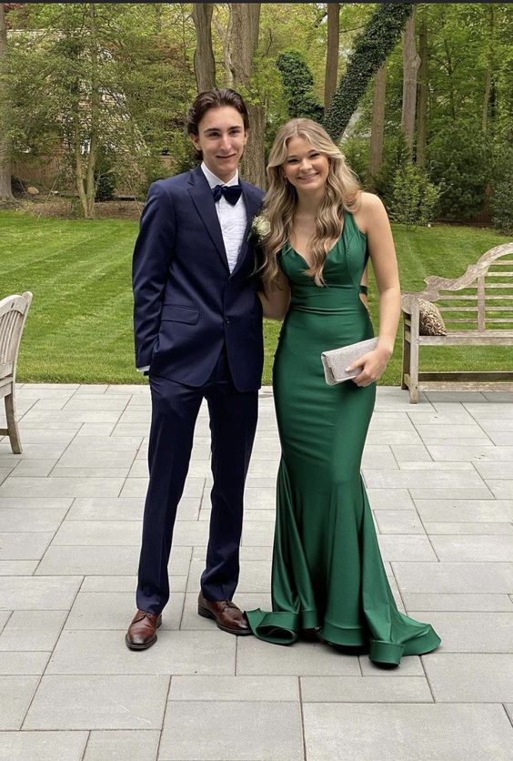 TingPo Wholesale Simple Mermaid Green Backless Long Prom Dresses Formal Dress