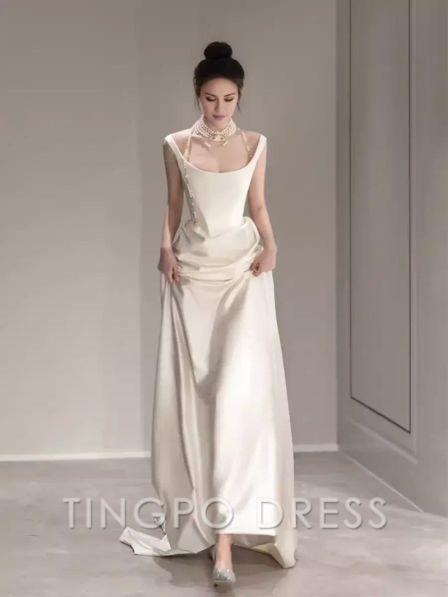 TingPo Wholesale Simple Mermaid Off The Shoulder White Prom Dresses Evening Dress