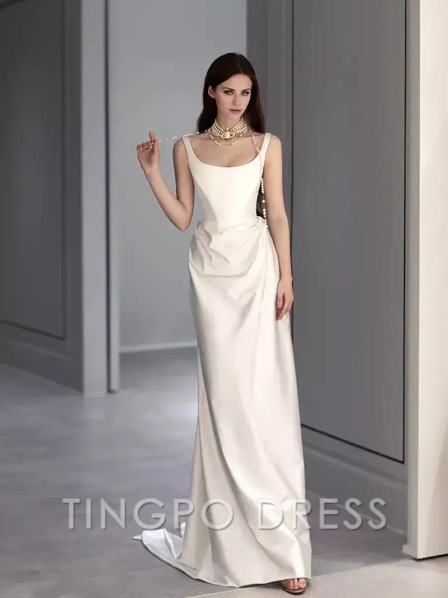 TingPo Wholesale Simple Mermaid Off The Shoulder White Prom Dresses Evening Dress