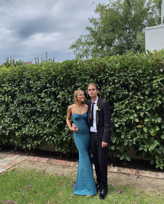 TingPo Wholesale Simple Mermaid Strapless Floor Length Sleeveless Blue Prom Dress