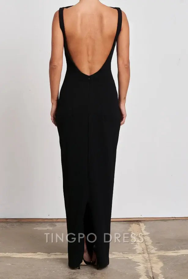 TingPo Wholesale Simple Mermaid Straps Floor Length Sleeveless Black Prom Dress