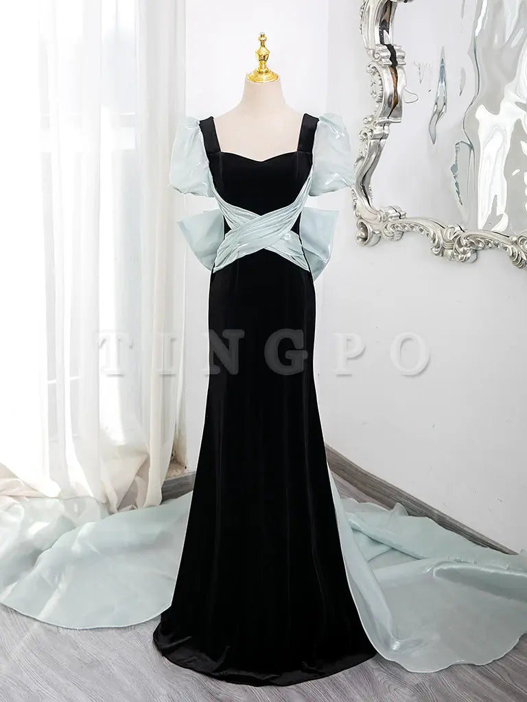 Wholesale Simple Mermaid Velvet Black Long Prom Dress Black Long Formal Dress gowns evening dresses