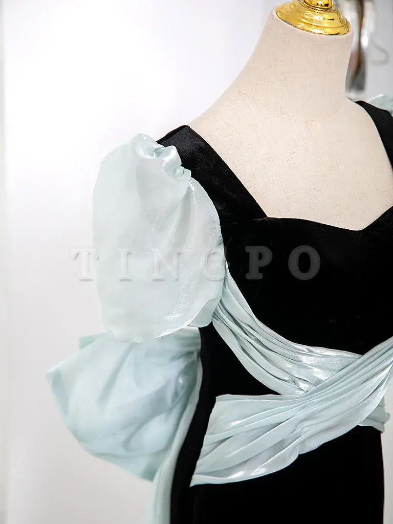 Wholesale Simple Mermaid Velvet Black Long Prom Dress Black Long Formal Dress gowns evening dresses