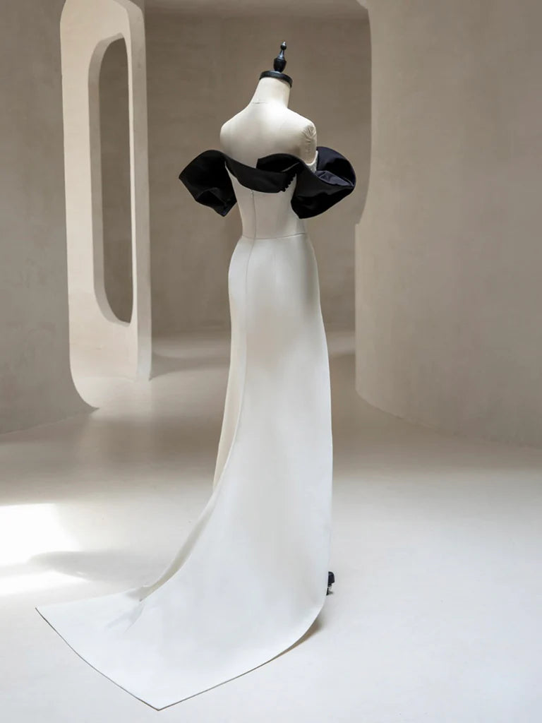 Wholesale Simple Off Shoulder Satin Black/White Long Prom Dress gowns evening dresses