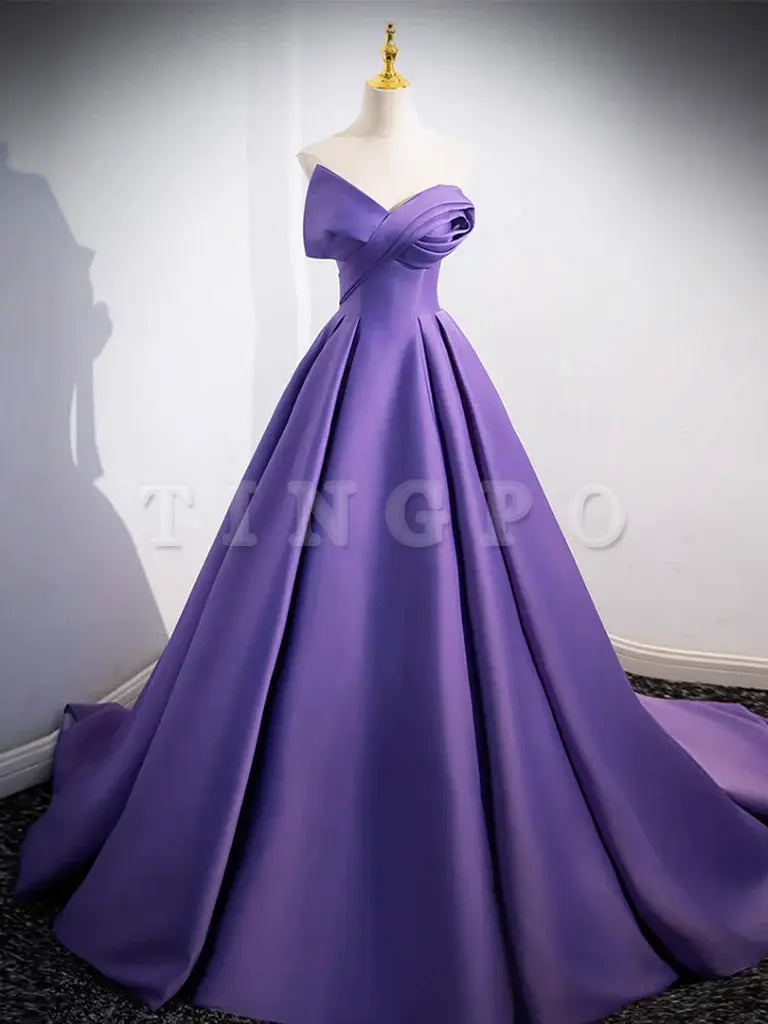 Wholesale Simple Off Shoulder Satin Purple Long Prom Dress Purple Long Evening Dress gowns evening dresses
