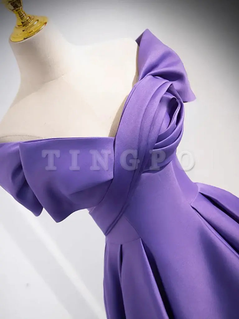 Wholesale Simple Off Shoulder Satin Purple Long Prom Dress Purple Long Evening Dress gowns evening dresses
