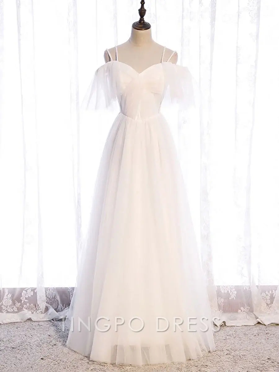 TingPo Wholesale Simple white sweetheart long prom dress white formal dress