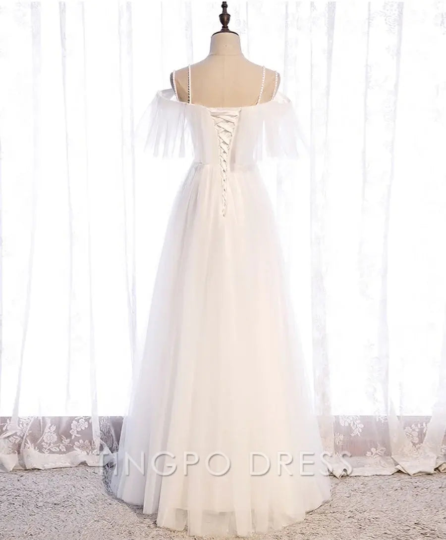 TingPo Wholesale Simple white sweetheart long prom dress white formal dress