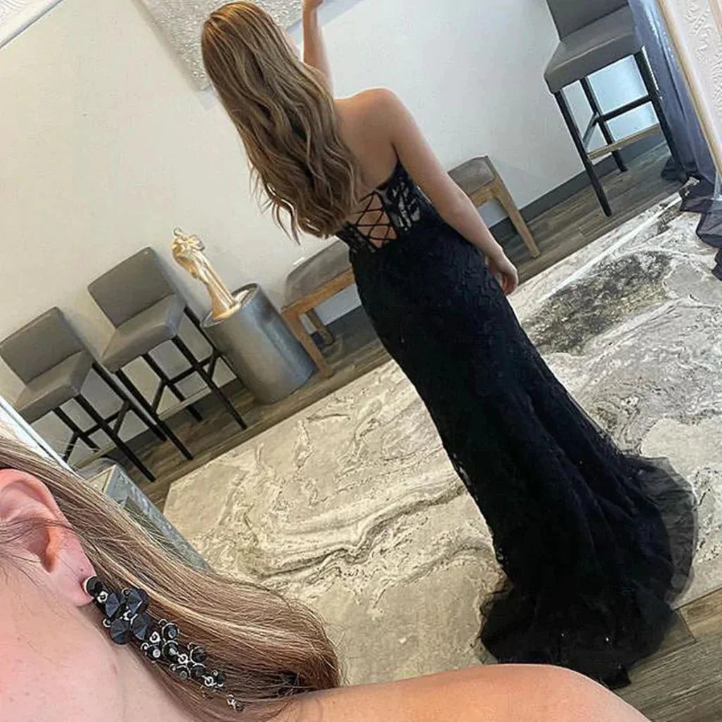 Wholesale Sweetheart Mermaid Black Lace Long Prom Dresses