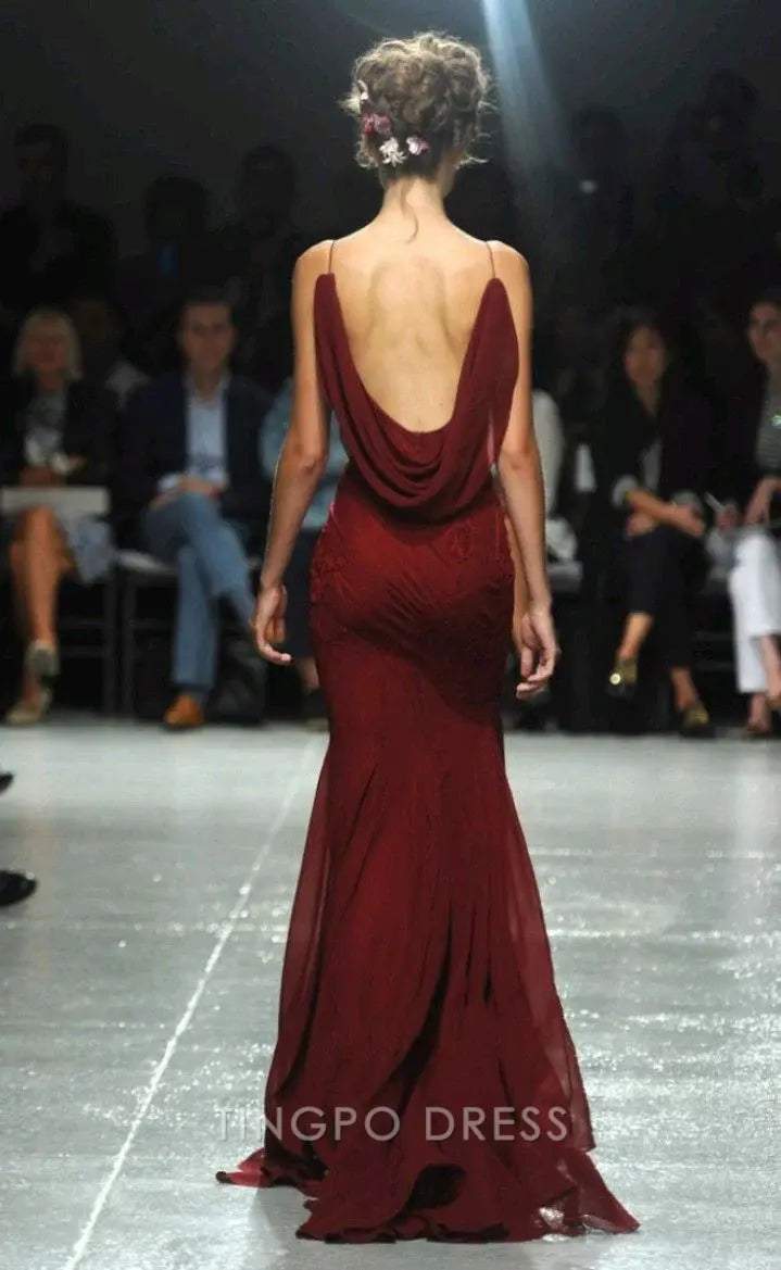 TingPo Wholesale Straps Burgundy Long Prom Dresses For Teens