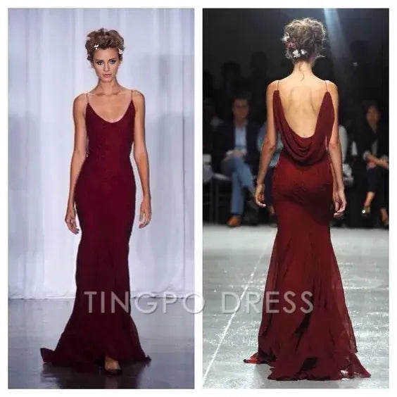 TingPo Wholesale Straps Burgundy Long Prom Dresses For Teens