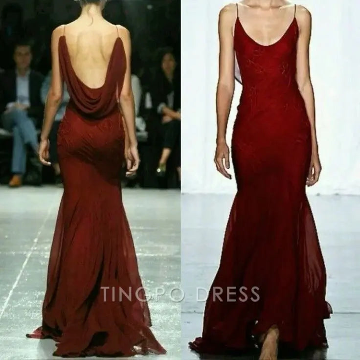 TingPo Wholesale Straps Burgundy Long Prom Dresses For Teens