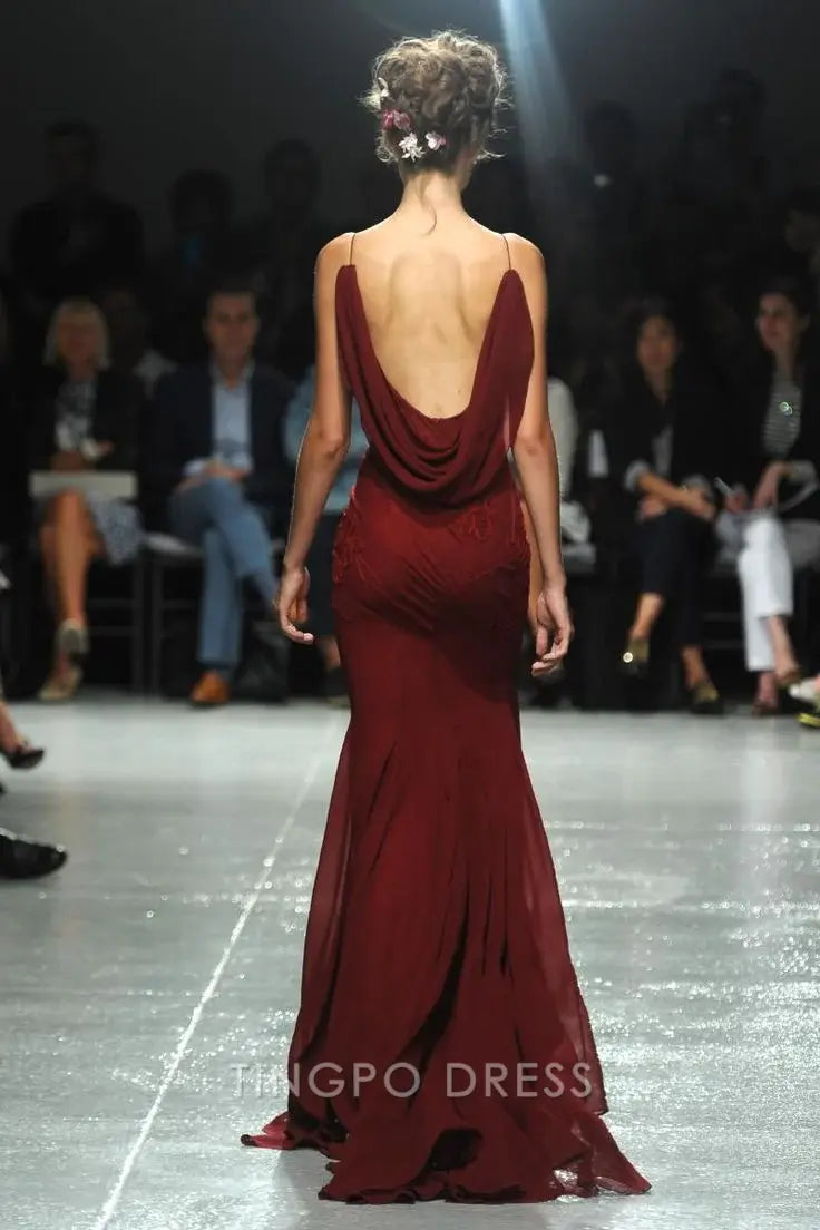 TingPo Wholesale Straps Burgundy Long Prom Dresses For Teens