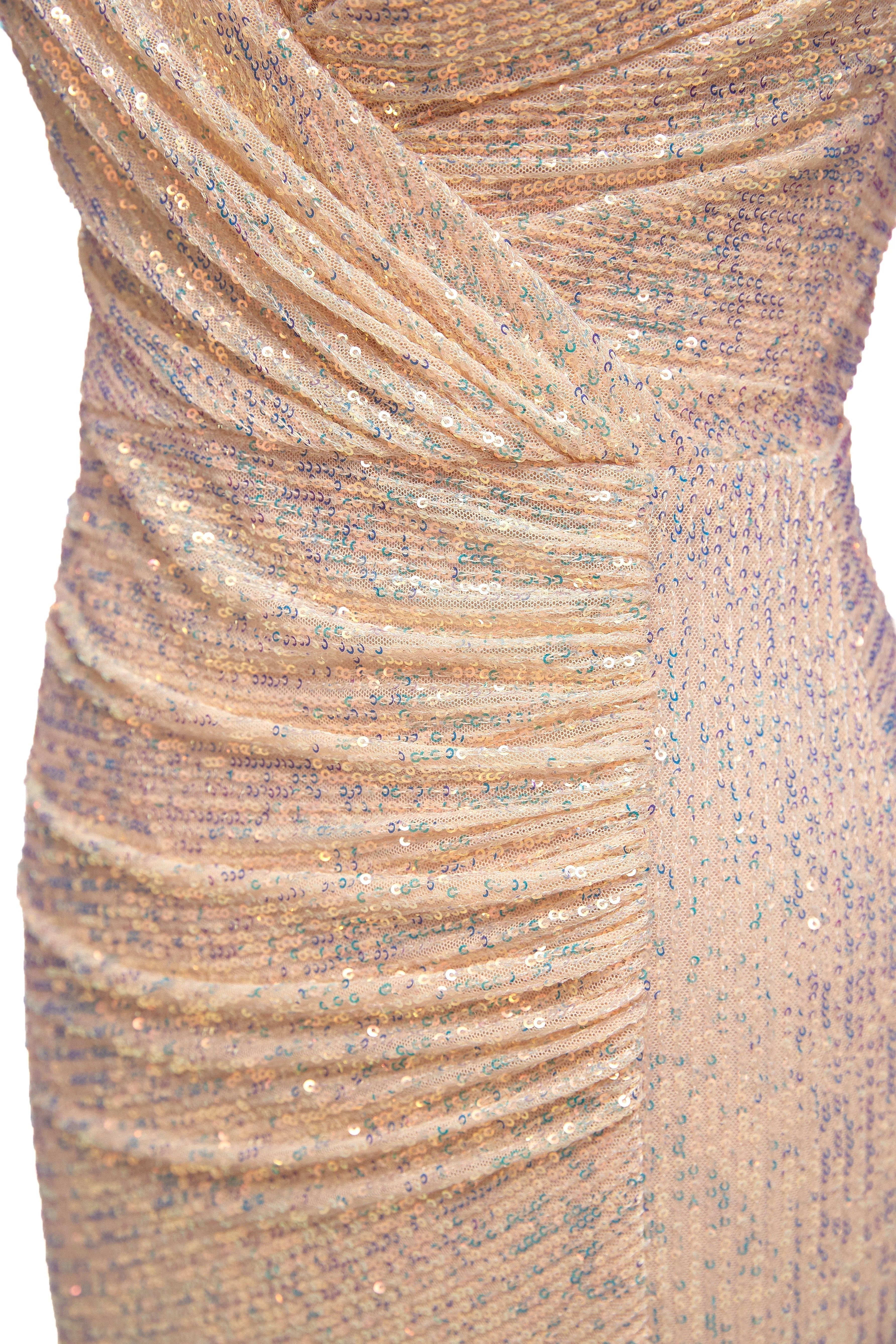 Wholesale Stunning Sheath Spaghetti Straps V Neck Sequin Slit Prom Dress