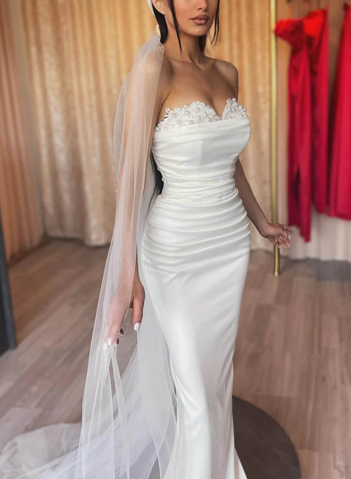 Wholesale Sheath/Column Off-The-Shoulder Floor-Length Lace Wedding Dress