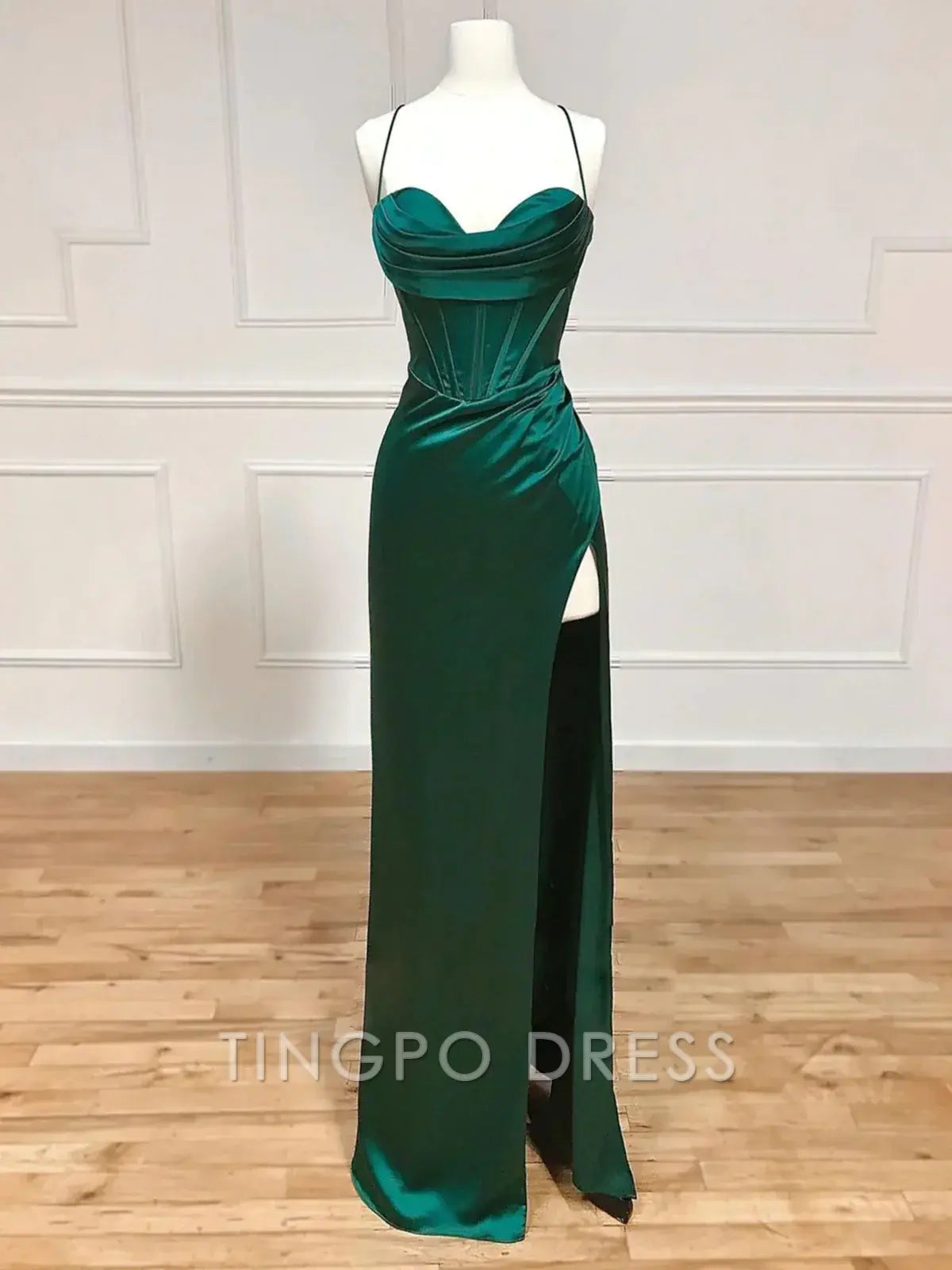 TingPo Wholesale Sweetheart Neck Green Mermaid Long Prom Dresses