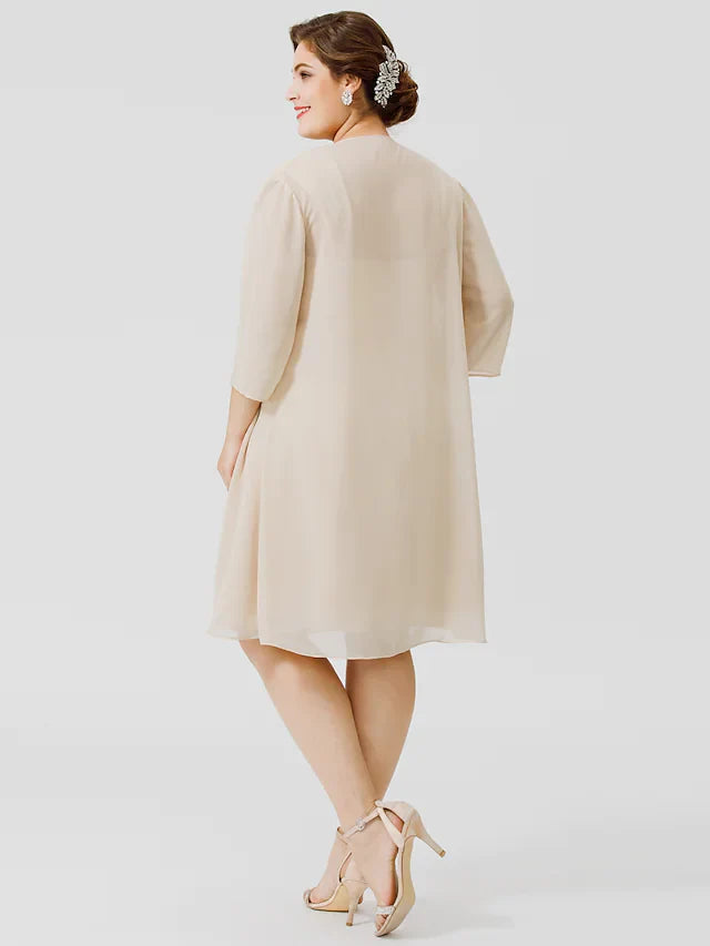 Wholesale Mother of the Bride Dress Plus Size Elegant Straps Knee Length Chiffon Sheer Lace Sleeveless with Criss Cross