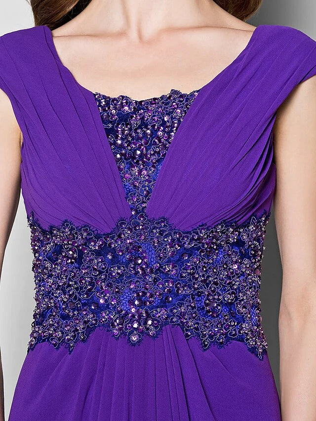 Wholesale A-Line Mother of the Bride Dress Furcal Scoop Neck Satin Georgette Sleeveless with Crystals Beading Appliques