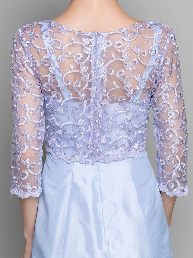 Wholesale Mother of the Bride Dress Convertible Dress Bateau Neck Knee Length Lace Taffeta Length Sleeve with Lace