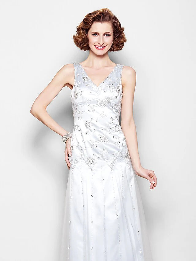 Wholesale Mother of the Bride Dress Sparkle & Shine V Neck Floor Length Lace Tulle Sleeveless with Lace Beading