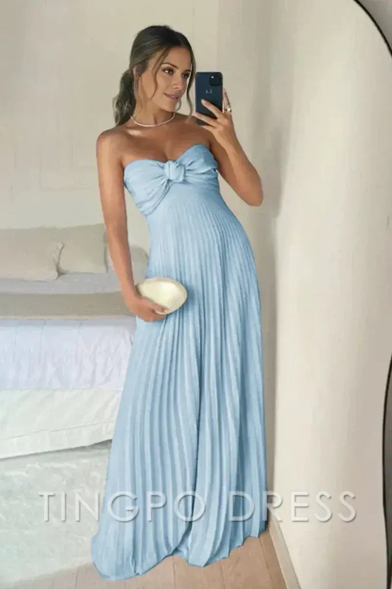 TingPo Wholesale Elegant A Line Sweetheart Pink Long Prom Dress with Ruffles