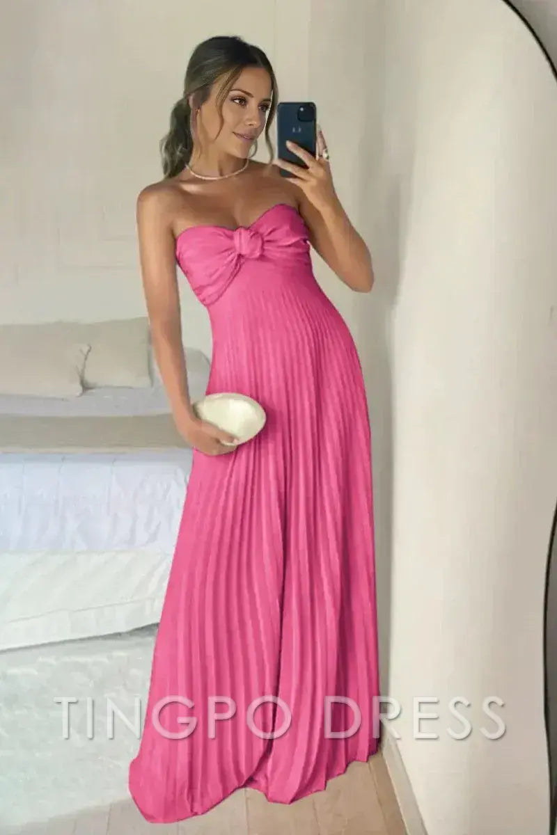 TingPo Wholesale Elegant A Line Sweetheart Pink Long Prom Dress with Ruffles