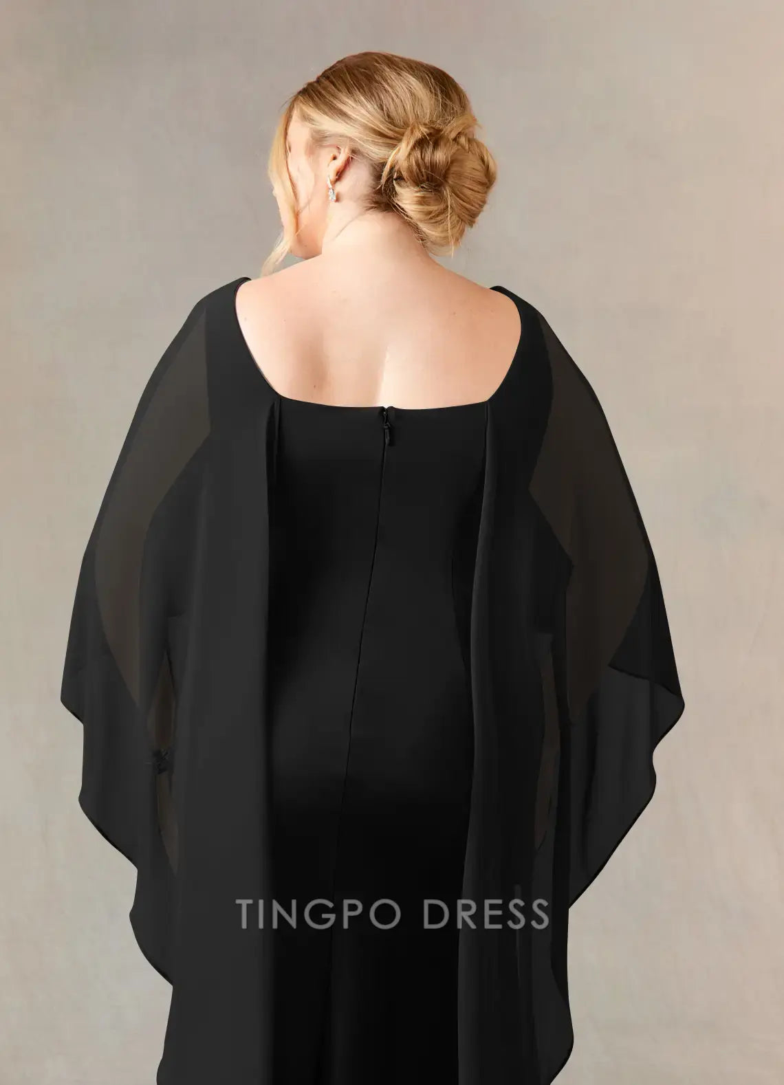 TingPo Wholesale Elegant Black Sheath Scoop Stretch Crepe Dress