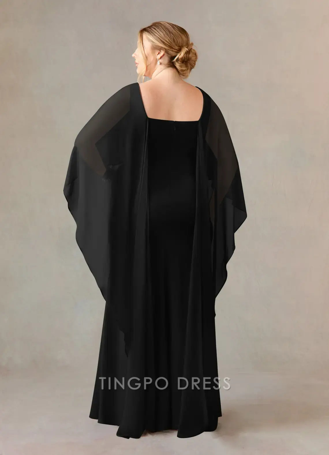 TingPo Wholesale Elegant Black Sheath Scoop Stretch Crepe Dress
