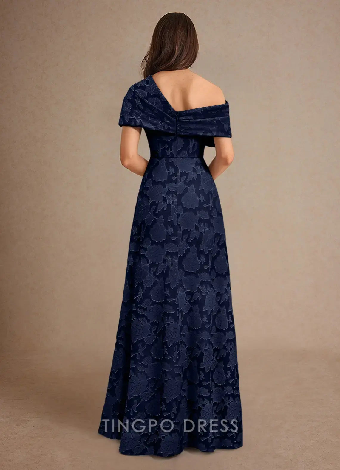 TingPo Wholesale Elegant Dark Navy A-Line Pleated Floral Burnout Dress