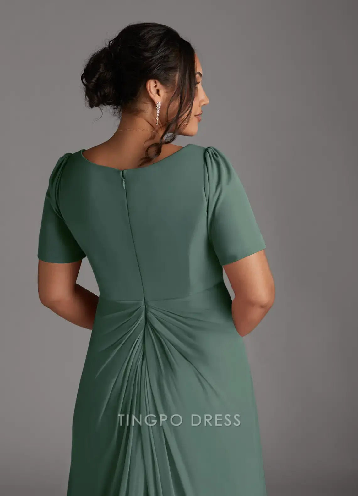 TingPo Wholesale Elegant Mother of the Bride Plus Size Eucalyptus A-Line Pleated Mesh Dress hot sale for ladies